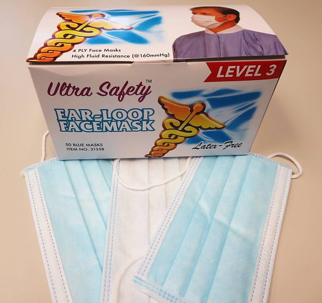 Ultra Safety™ ASTM Level 3 Face Masks 4Ply FluidResistant Ear Loop